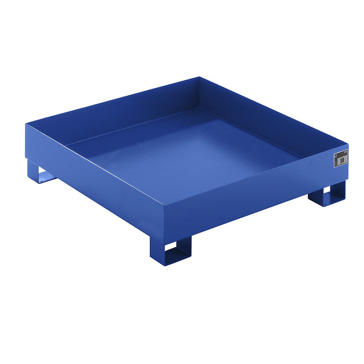 EUROKRAFTbasic – Sump tray made from sheet steel, LxWxH 1200 x 1200 x 285 mm, blue RAL 5012