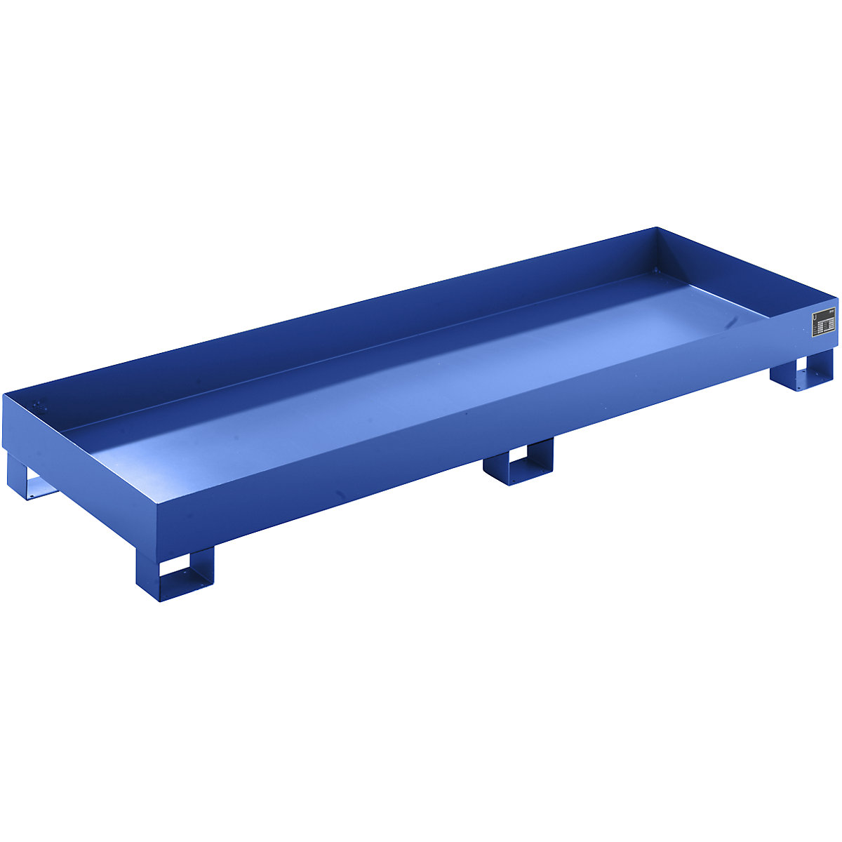 EUROKRAFTbasic – Sump tray made from sheet steel, LxWxH 2400 x 800 x 250 mm, blue RAL 5012