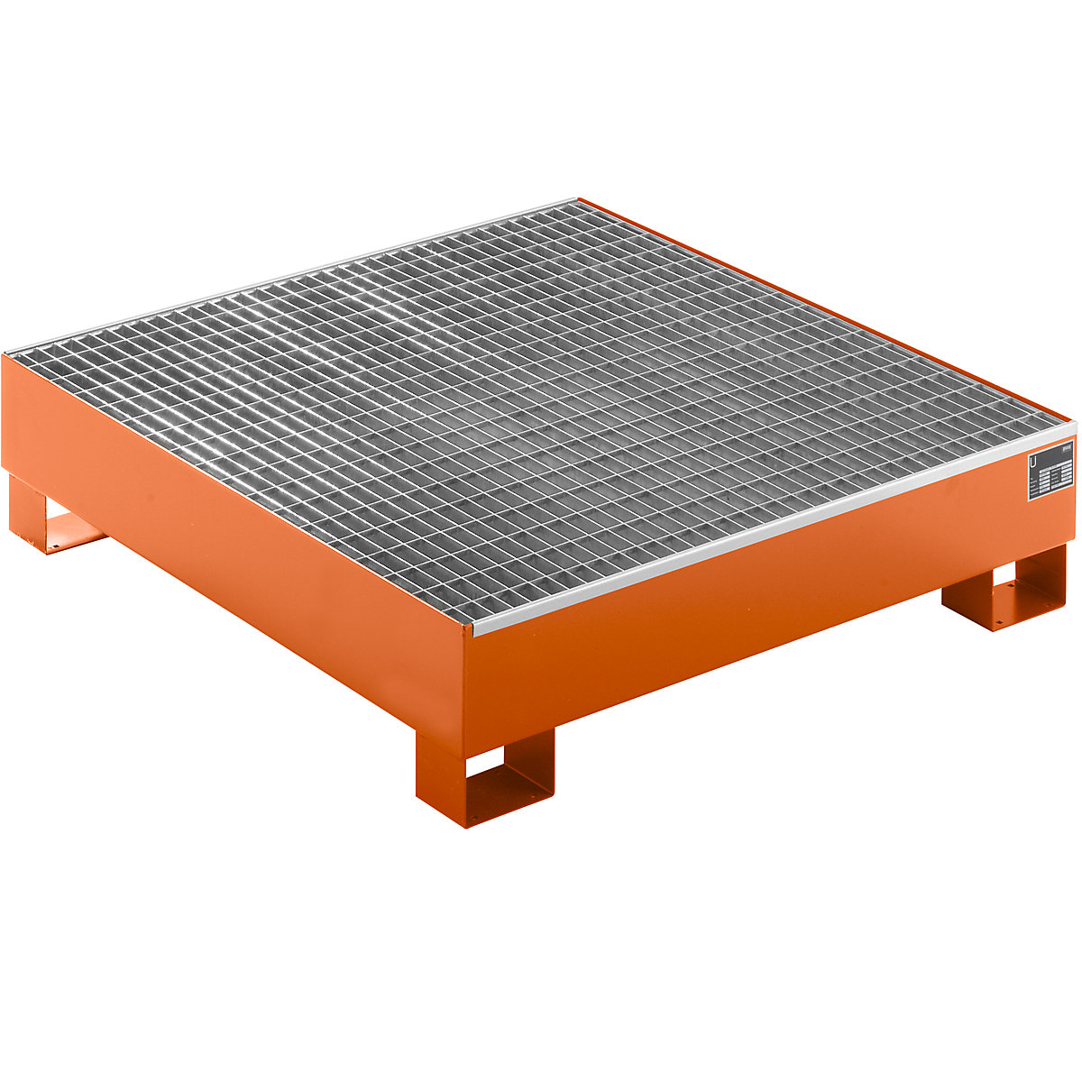 Sump tray made from sheet steel, LxWxH 1200 x 1200 x 285 mm, orange RAL 2000, with grate-7