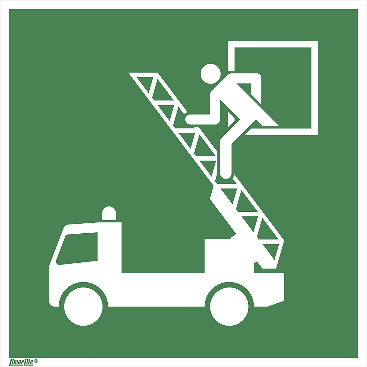 Emergency sign, emergency exit with access to fire ladder, pack of 10, aluminium, 200 x 200 mm