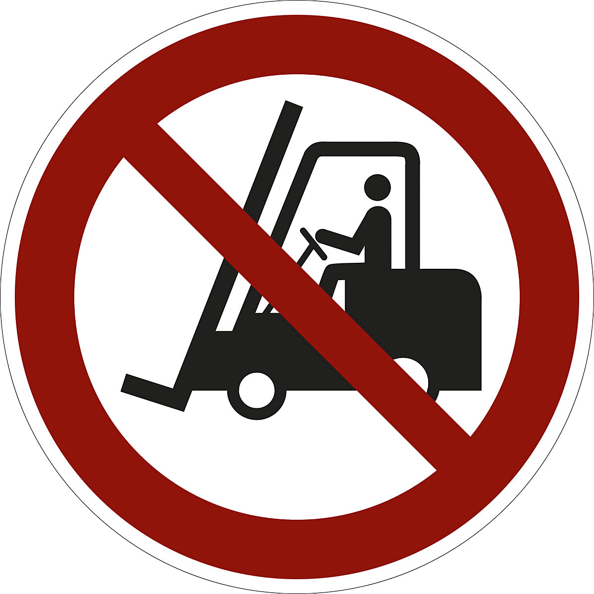 Prohibition sign, no access entry for fork lift trucks, pack of 10, film, Ø 100 mm