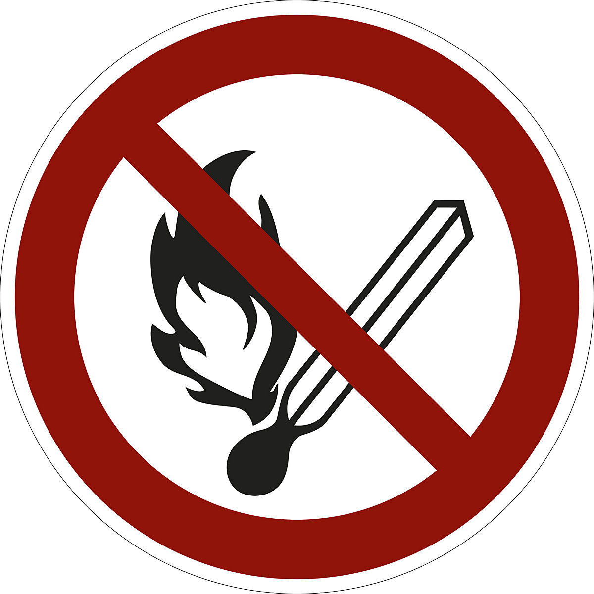 Prohibition sign, fire, open ignition source and smoking prohibited, pack of 10, aluminium, Ø 200 mm