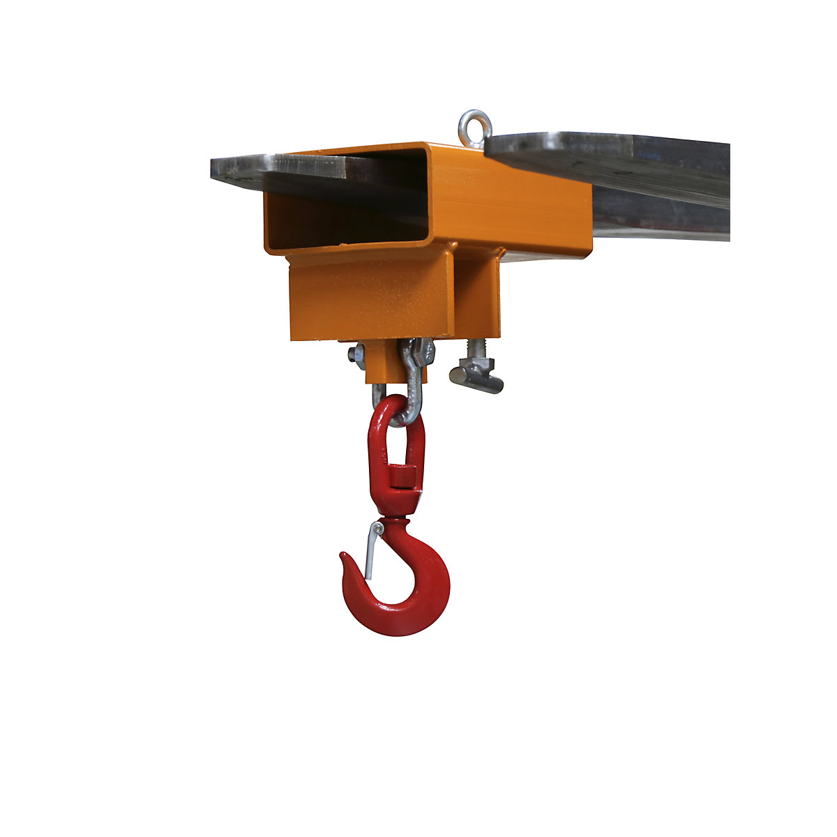 Load hook for 1 fork tip, max. load 2.5 t, painted, yellow orange RAL 2000
