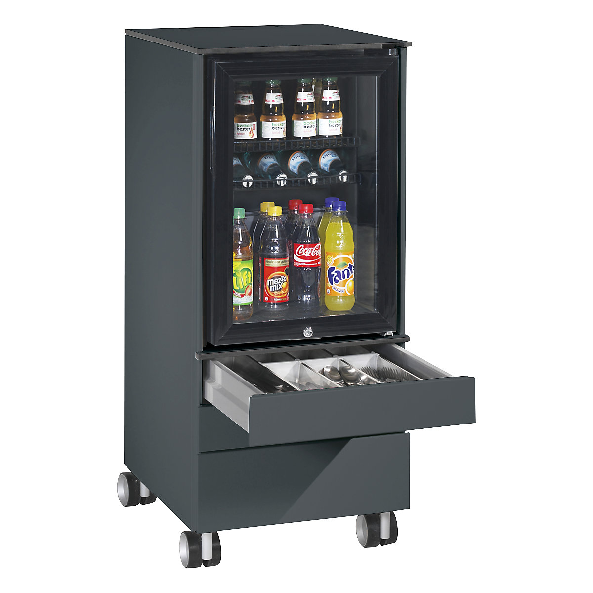 ASISTO fridge caddy – C+P, on castors, RAL 7021 black grey-3