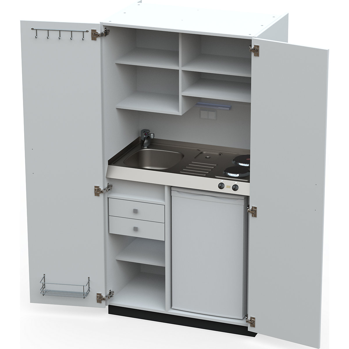 Kitchen unit with hinged doors