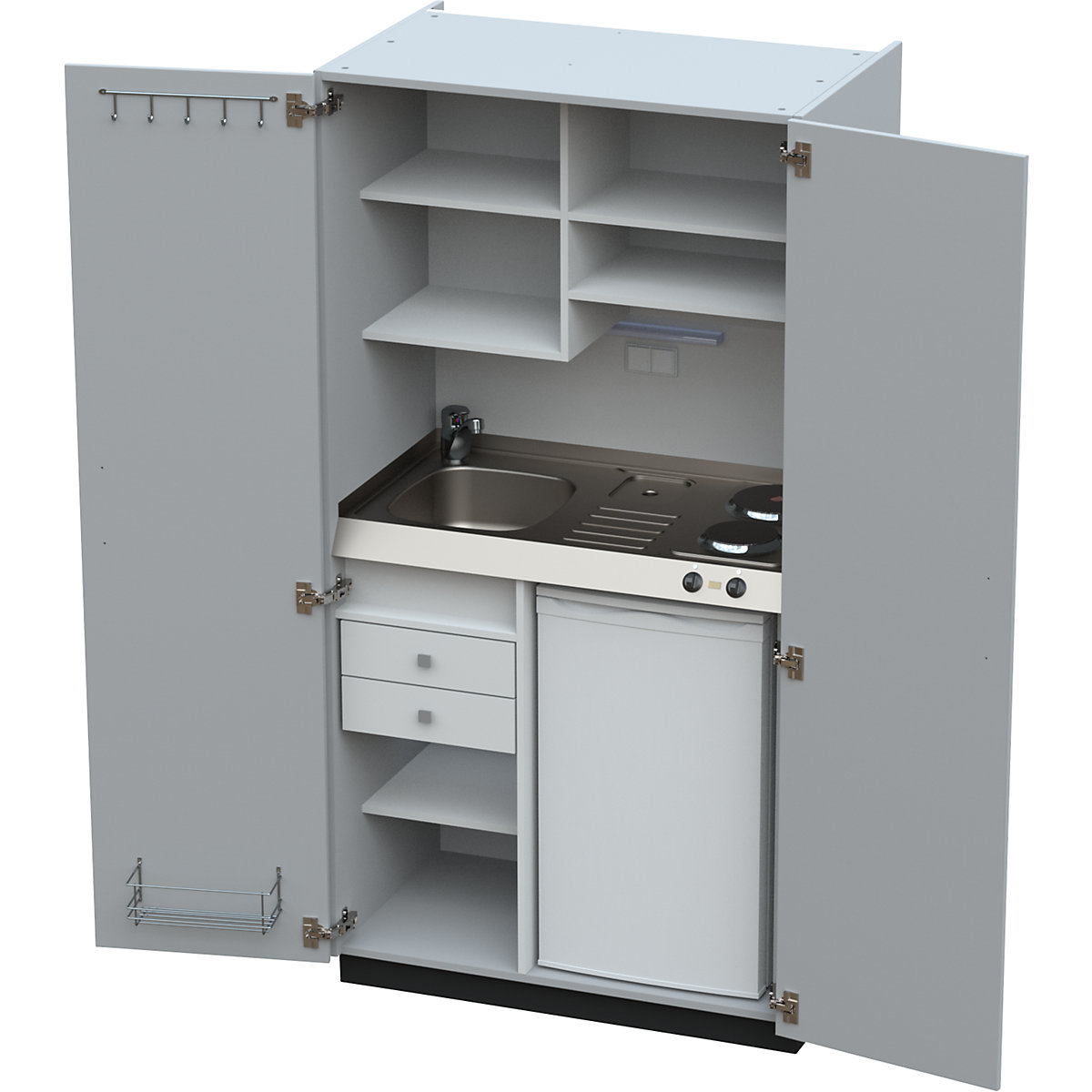 Kitchen unit with hinged doors