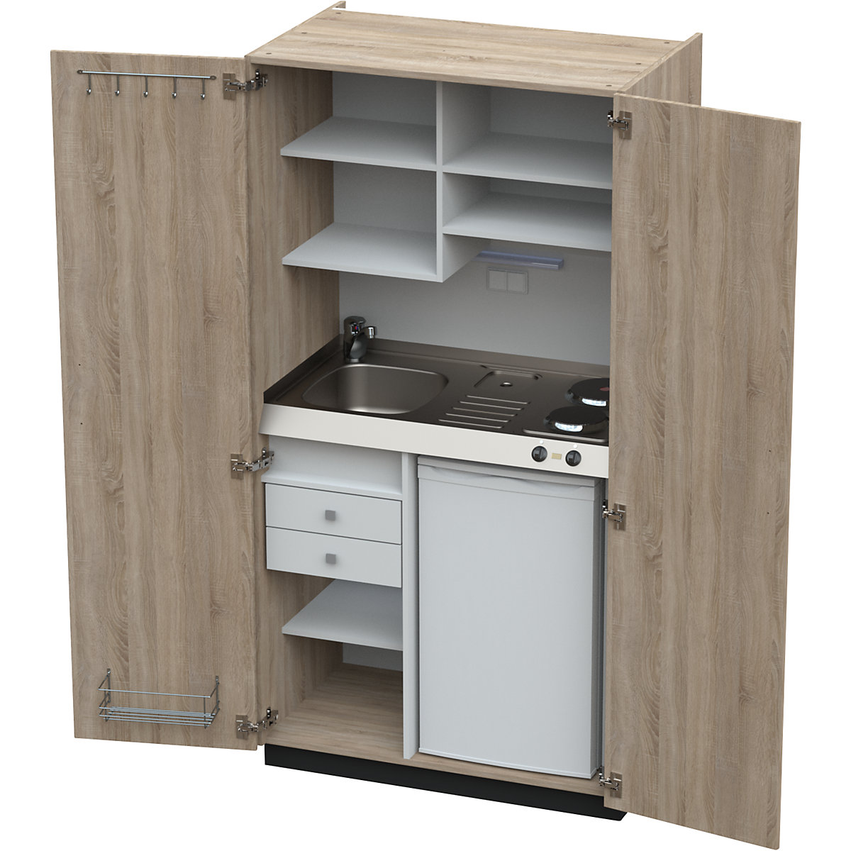 Kitchen unit with hinged doors