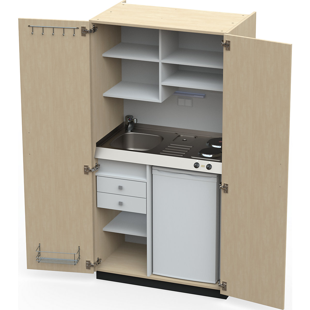 Kitchen unit with hinged doors