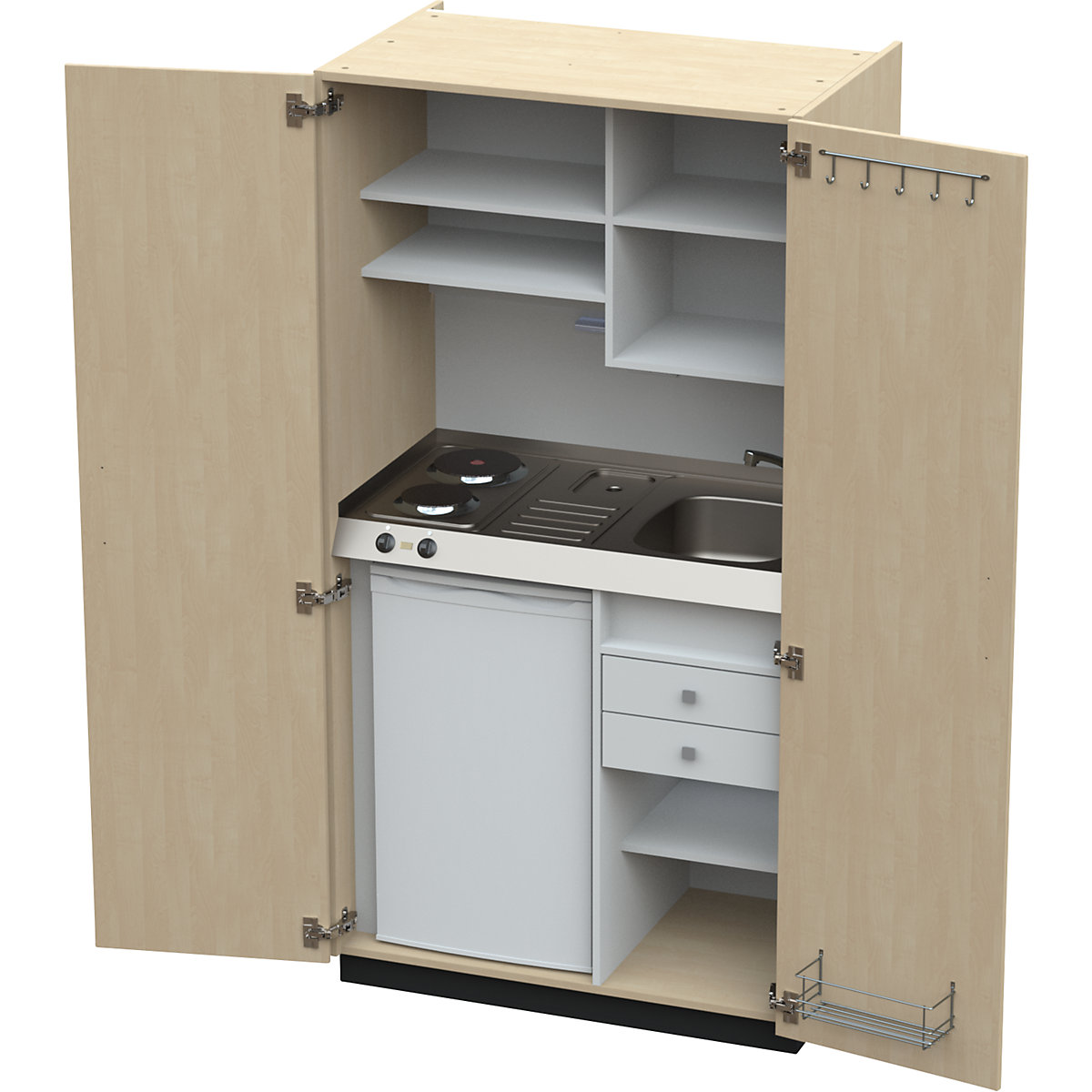 Kitchen unit with hinged doors