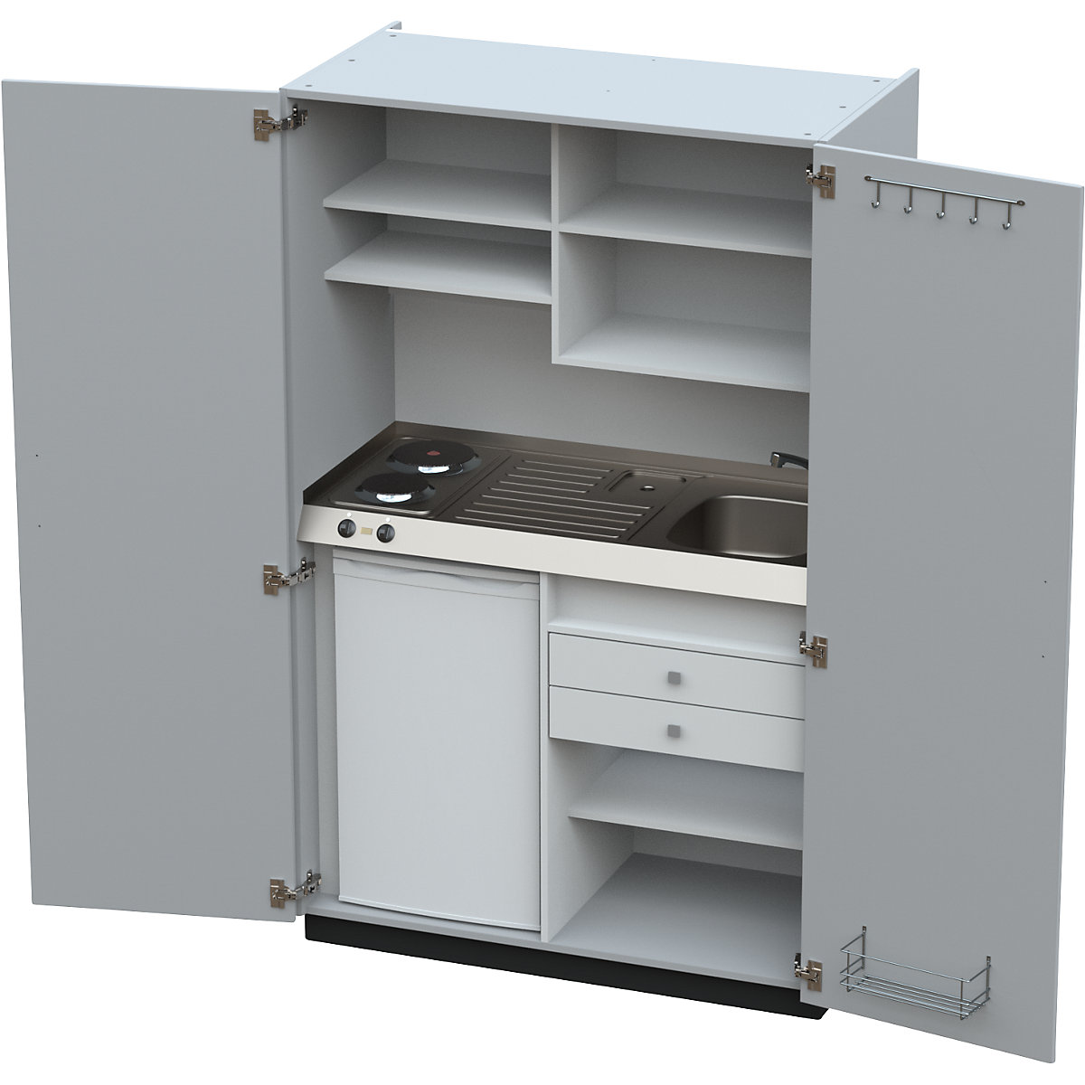 Kitchen unit with hinged doors