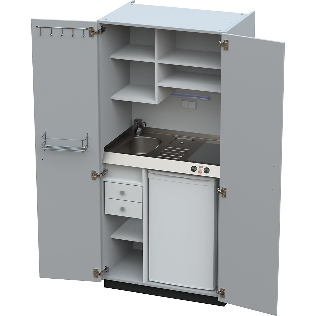 Kitchen unit with hinged doors, 2 glass ceramic hotplates, basin at left, grey, 1956 x 900 x 650 mm-7