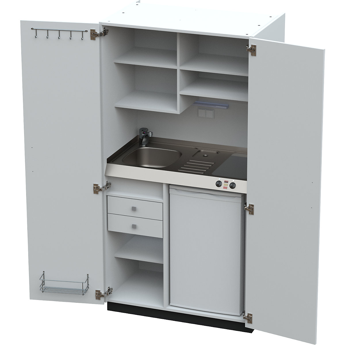 Kitchen unit with hinged doors, 2 glass ceramic hotplates, basin at left, white, 1956 x 1000 x 650 mm-12