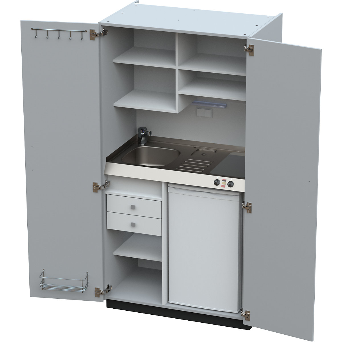 Kitchen unit with hinged doors, 2 glass ceramic hotplates, basin at left, grey, 1956 x 1000 x 650 mm-11