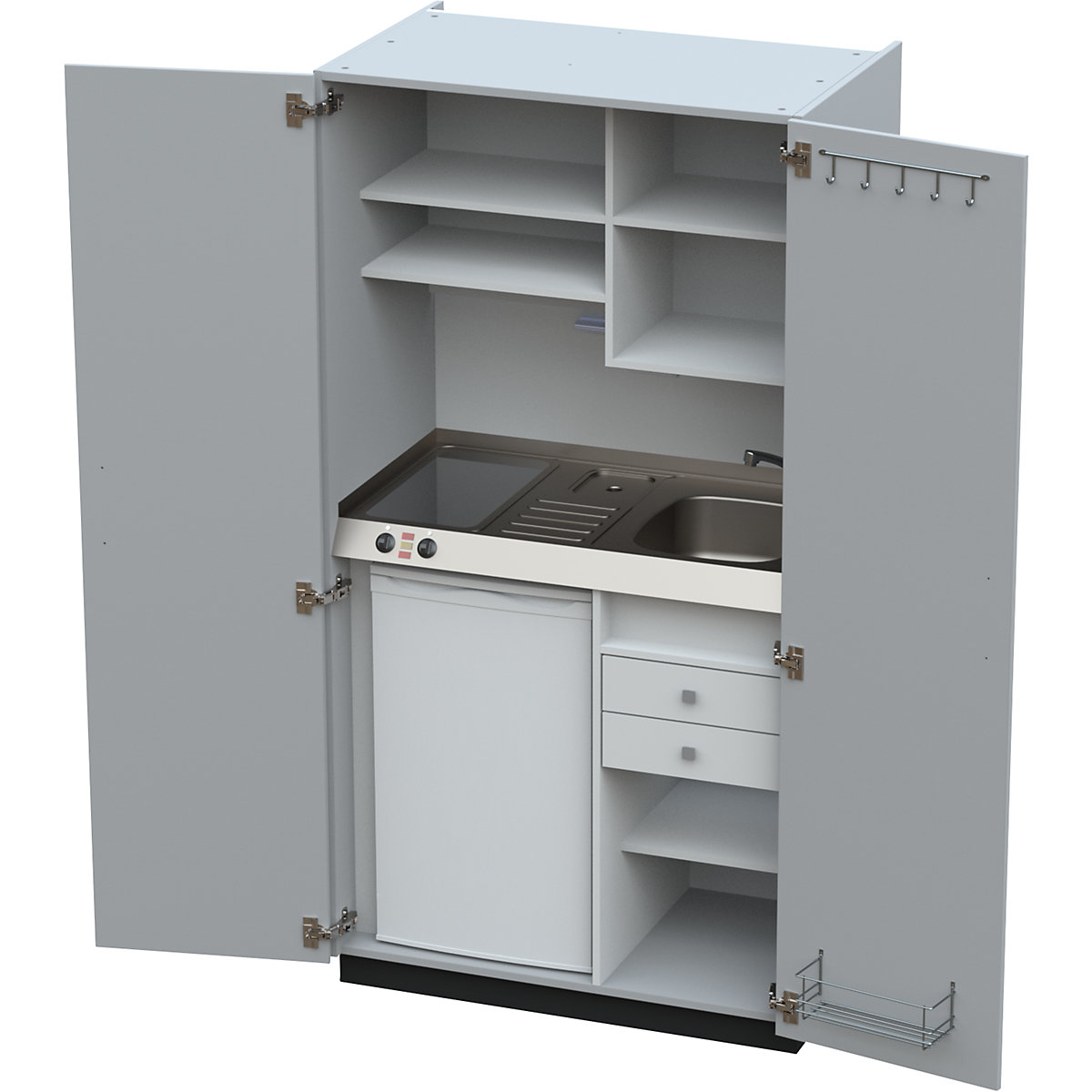 Kitchen unit with hinged doors, 2 glass ceramic hotplates, basin at right, grey, 1956 x 1000 x 650 mm-7