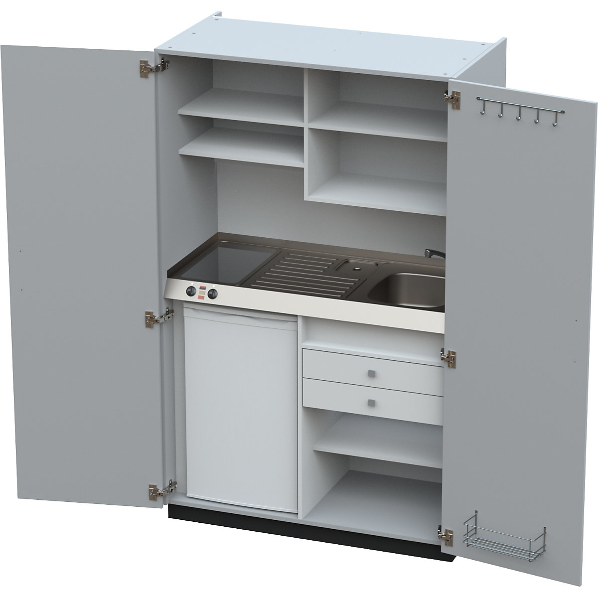 Kitchen unit with hinged doors, 2 glass ceramic hotplates, basin at right, grey, 1956 x 1200 x 650 mm-13
