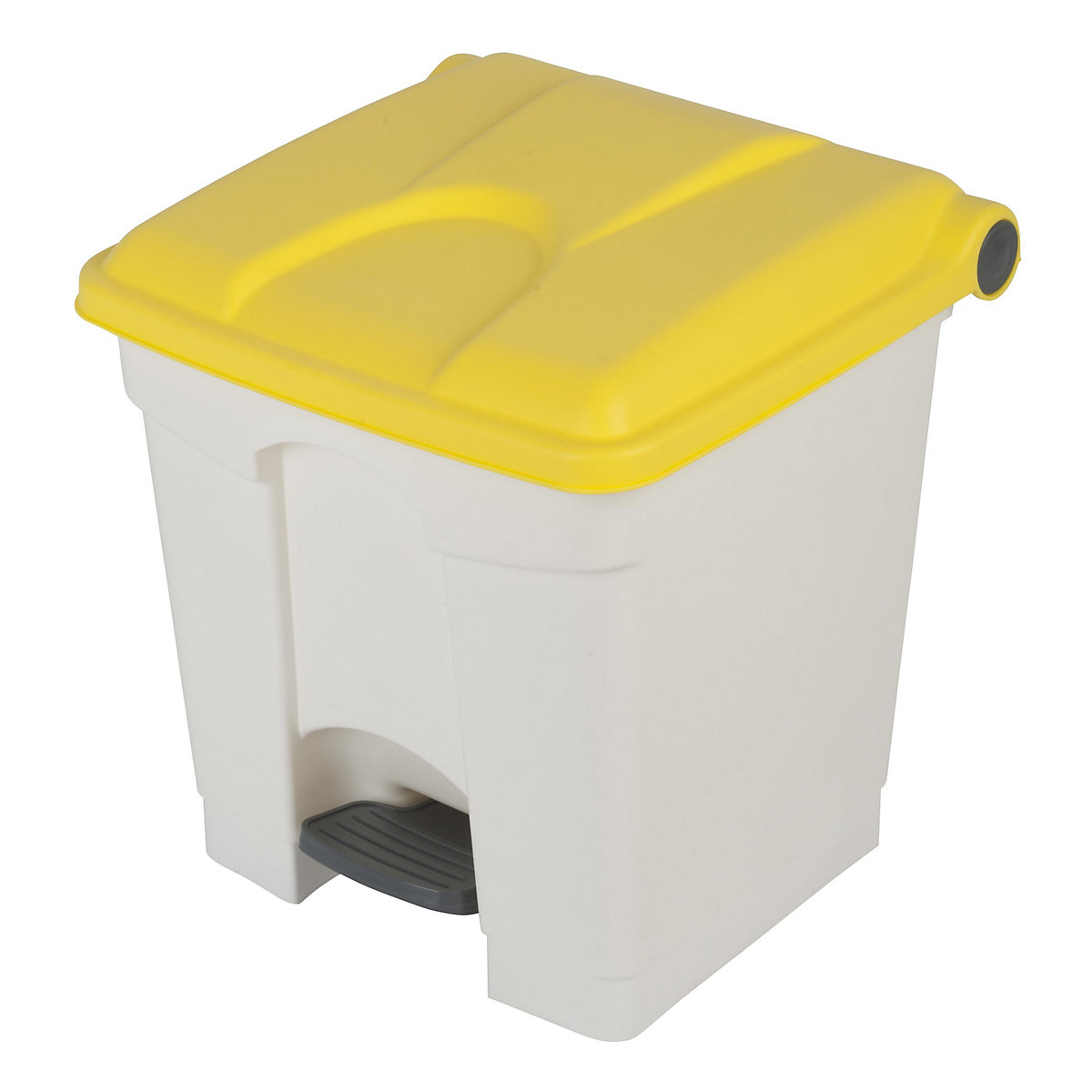 EUROKRAFTbasic – Pedálos hulladékgyűjtő, űrtartalom 30 l, szé x ma x mé 410 x 435 x 400 mm, fehér, a fedél sárga