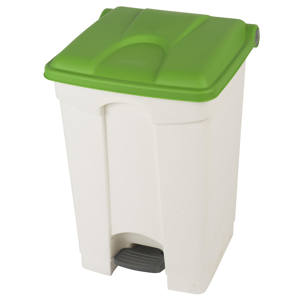 EUROKRAFTbasic – Pedálos hulladékgyűjtő, űrtartalom 45 l, szé x ma x mé 410 x 600 x 400 mm, fehér, a fedél zöld