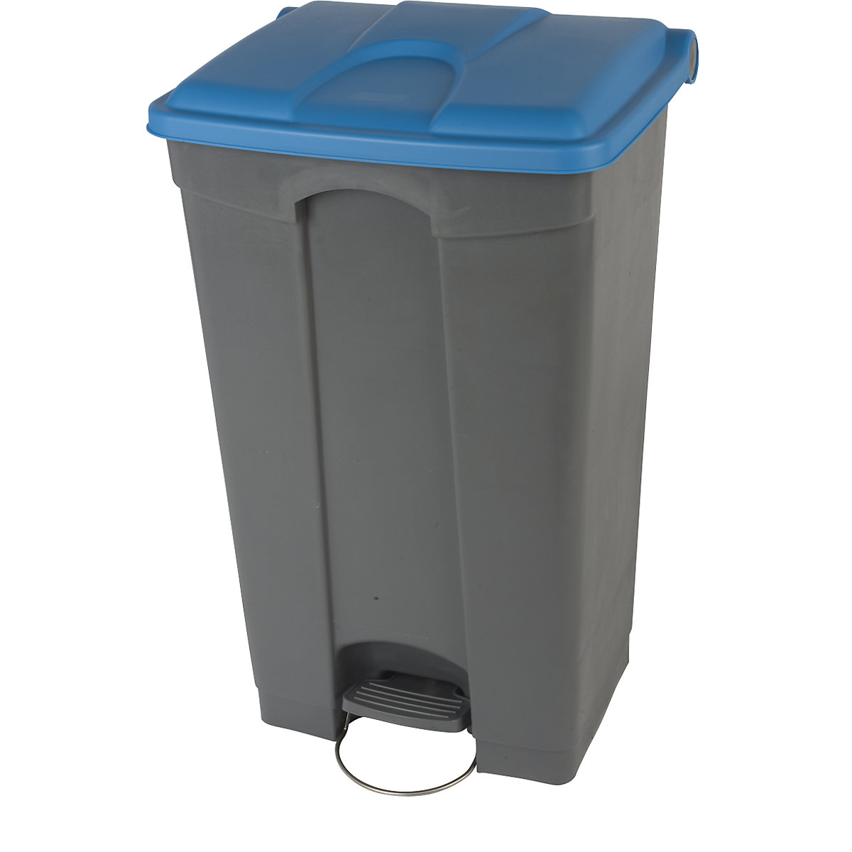 EUROKRAFTbasic – Pedálos hulladékgyűjtő, űrtartalom 90 l, szé x ma x mé 505 x 790 x 410 mm, szürke, a fedél kék
