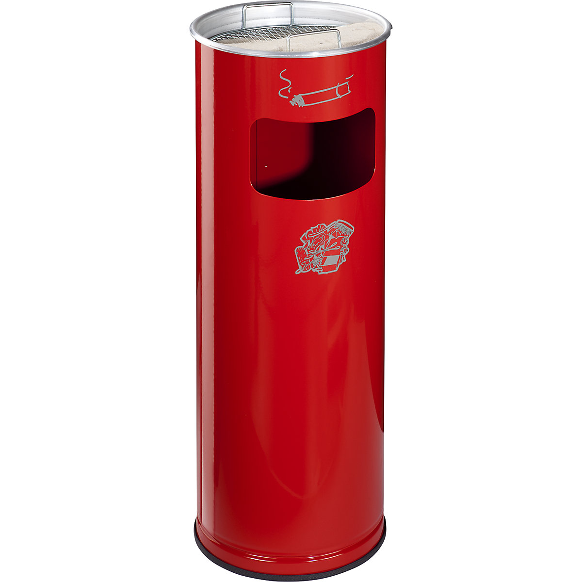 VAR – Kombinált hamutartó, űrtartalom 17 l, ma x Ø 660 x 230 mm, acéllemez, tűzpiros