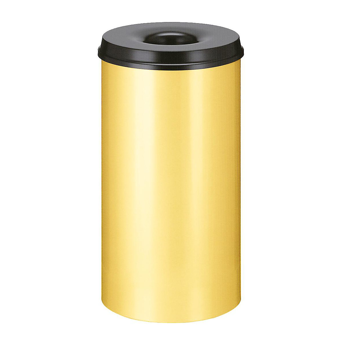 Önoltó papírkosár, űrtartalom 50 l, ma x Ø 625 x 335 mm, ház sárga / oltófedél fekete színben