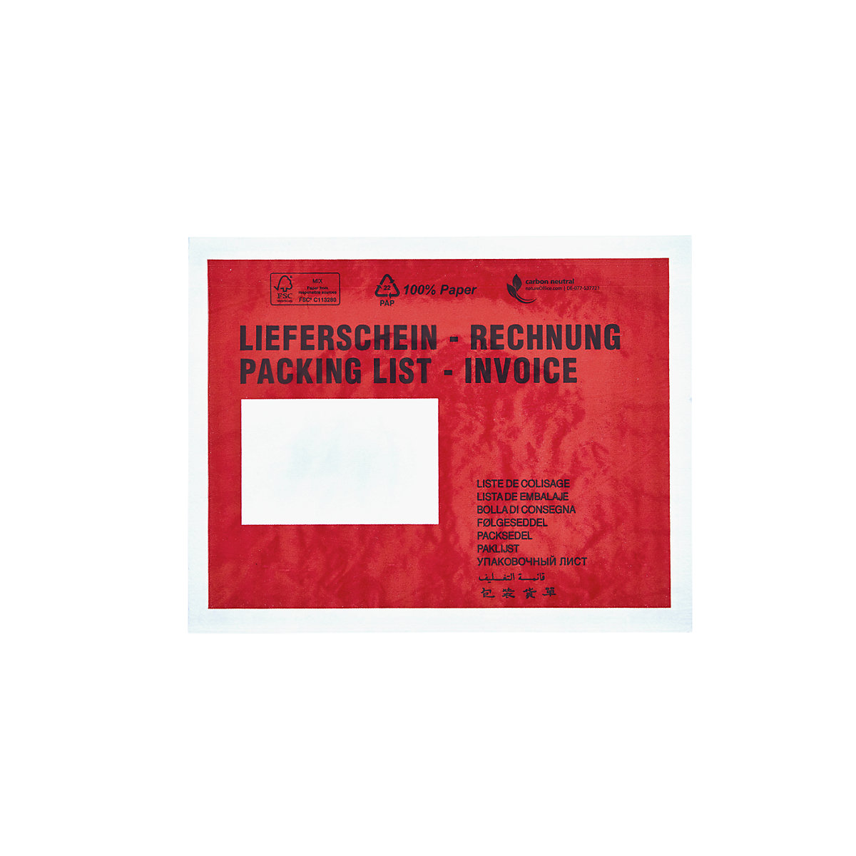 Buste per documenti in carta pergamina, UNI C5, conf. da 1000 pz., con stampa ''Lieferschein / Rechnung''