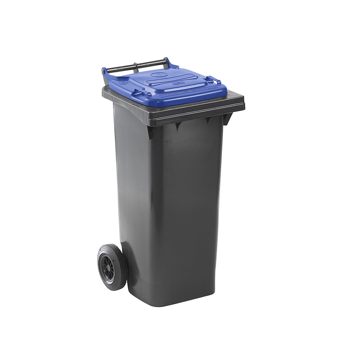 Bidone per rifiuti conforme a DIN EN 840, capacità 80 l, largh. x alt. x prof. 448 x 975 x 530 mm, antracite, coperchio blu-7