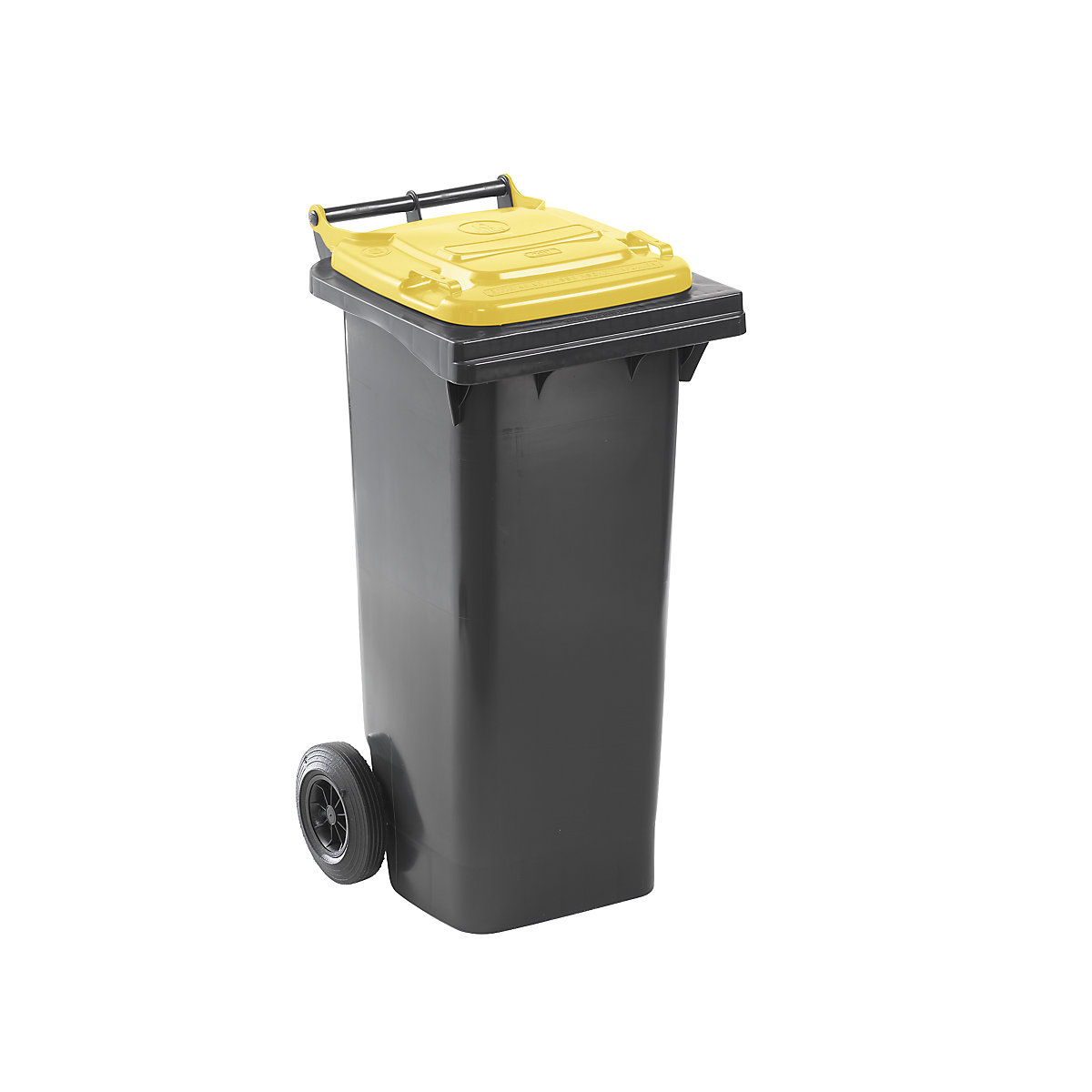 Bidone per rifiuti conforme a DIN EN 840, capacità 80 l, largh. x alt. x prof. 448 x 975 x 530 mm, antracite, coperchio giallo-6