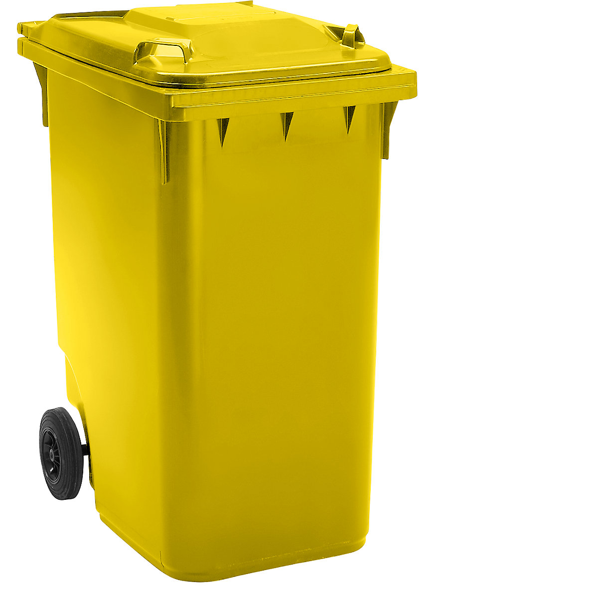 Bidone per rifiuti in plastica DIN EN 840, capacità 360 l, alt. x largh. x prof. 665 x 1115 x 880 mm, Ø ruota 200 mm, giallo, a partire da 5 pz.-10