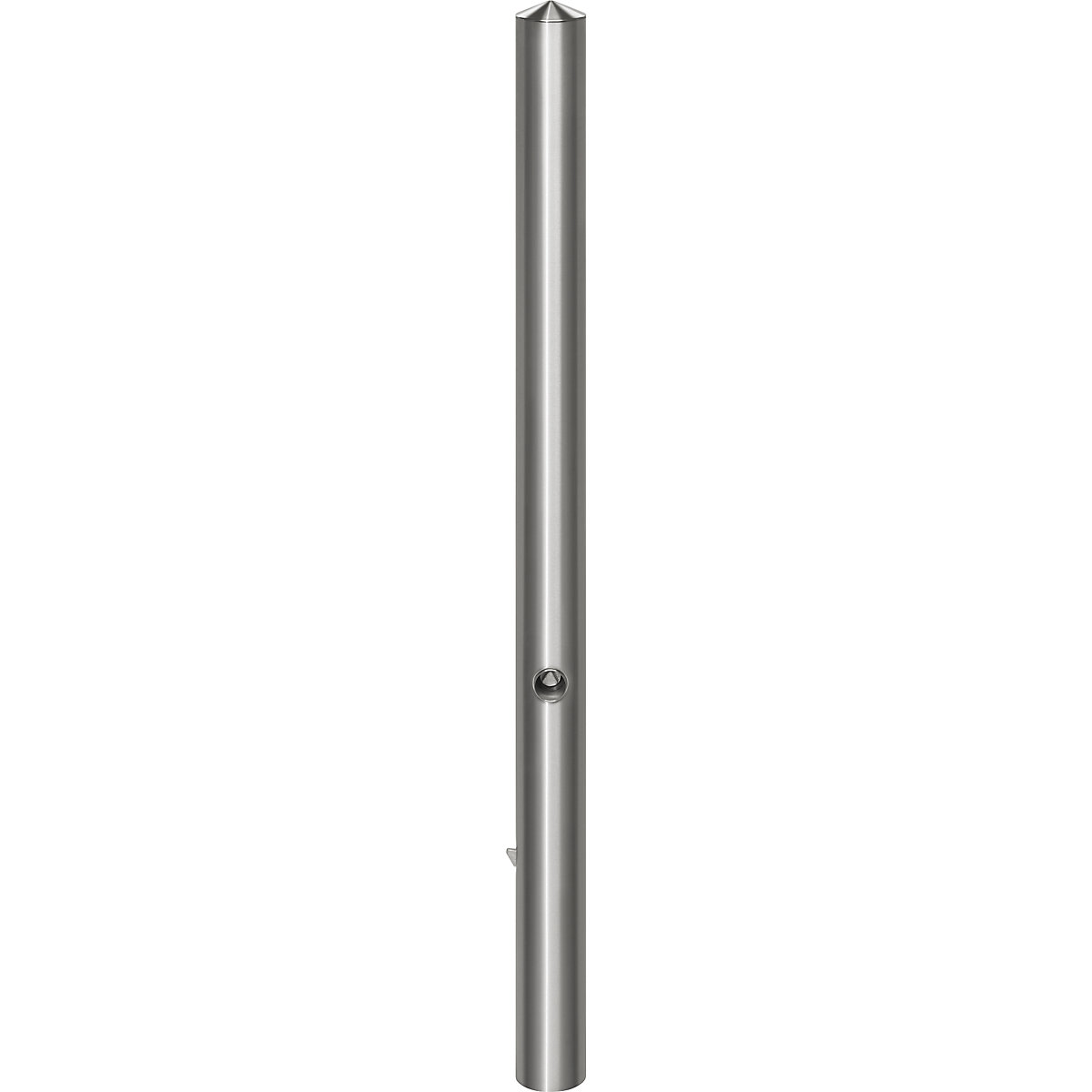 Paletto in acciaio inox, con calotta a punta, da annegare nel cemento con supporto a bussola, Ø 76 mm, serratura triangolare-10