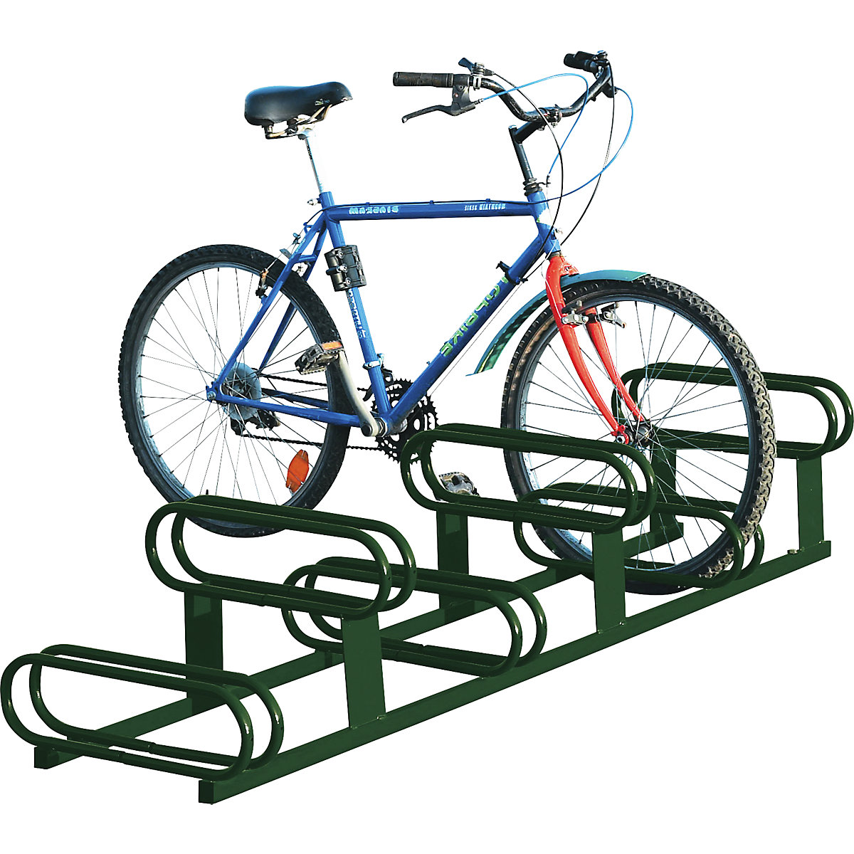 Rastrelliera per biciclette con altezza sfalsata – PROCITY, 6 posti, verde muschio-2