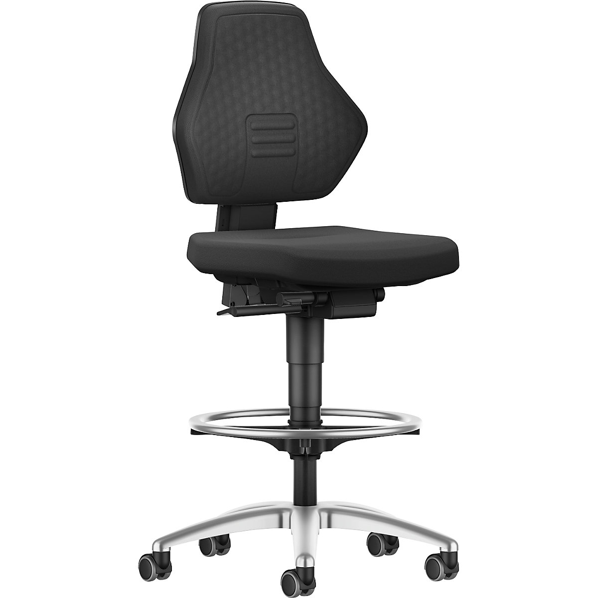 AIR FLOW industrial swivel chair – bimos, with sit-stop castors and foot ring, fabric cover black-4