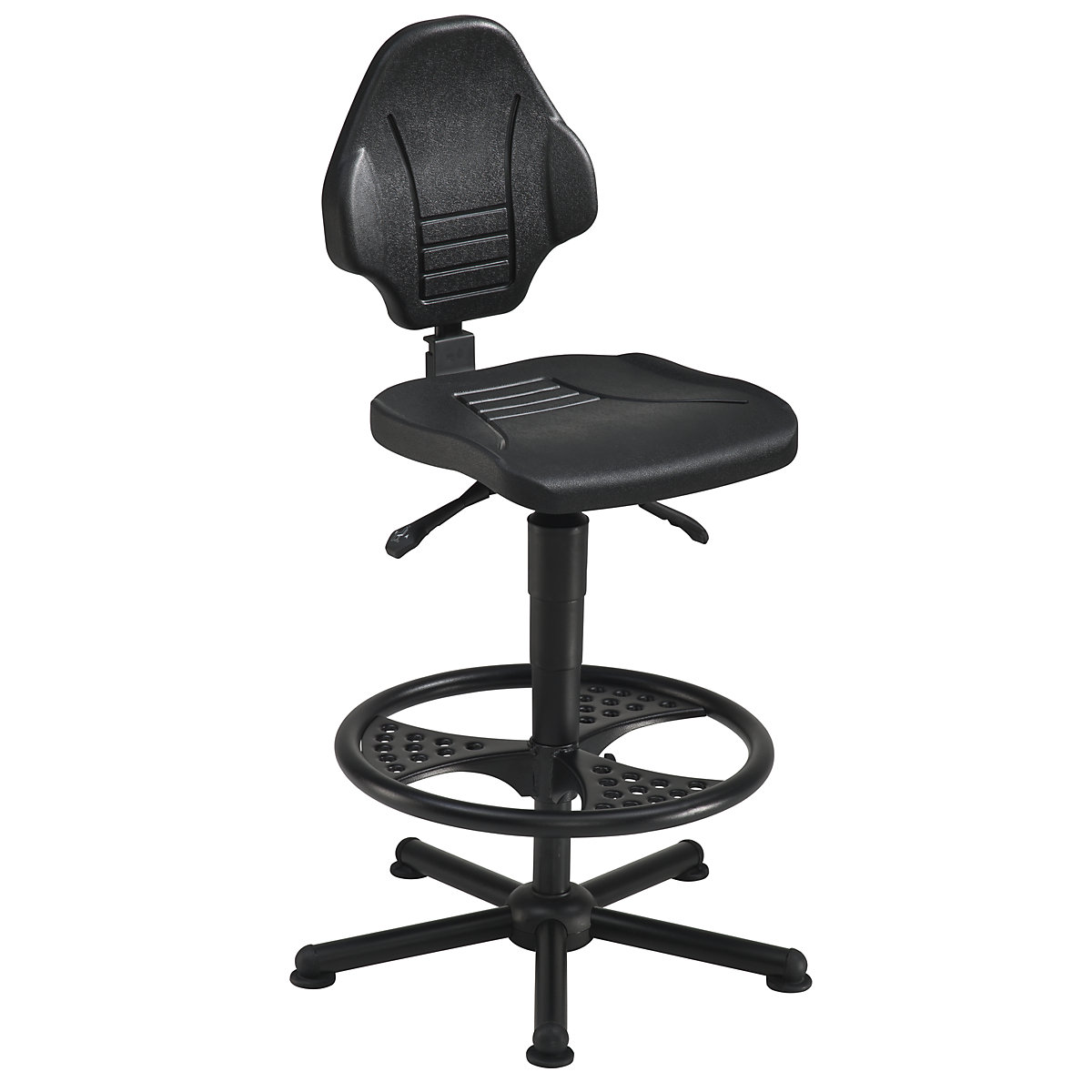 Heavy duty industrial swivel chair – meychair, max. load 160 kg, with floor glides and foot ring, height adjustment range 590 – 840 mm-4