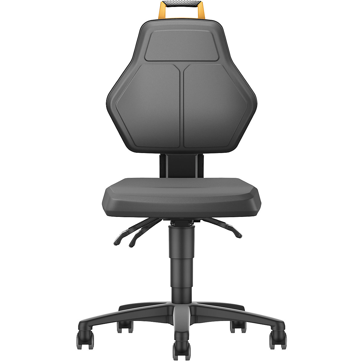 Industrial swivel chair, black – eurokraft pro, with castors, PU foam upholstery-5