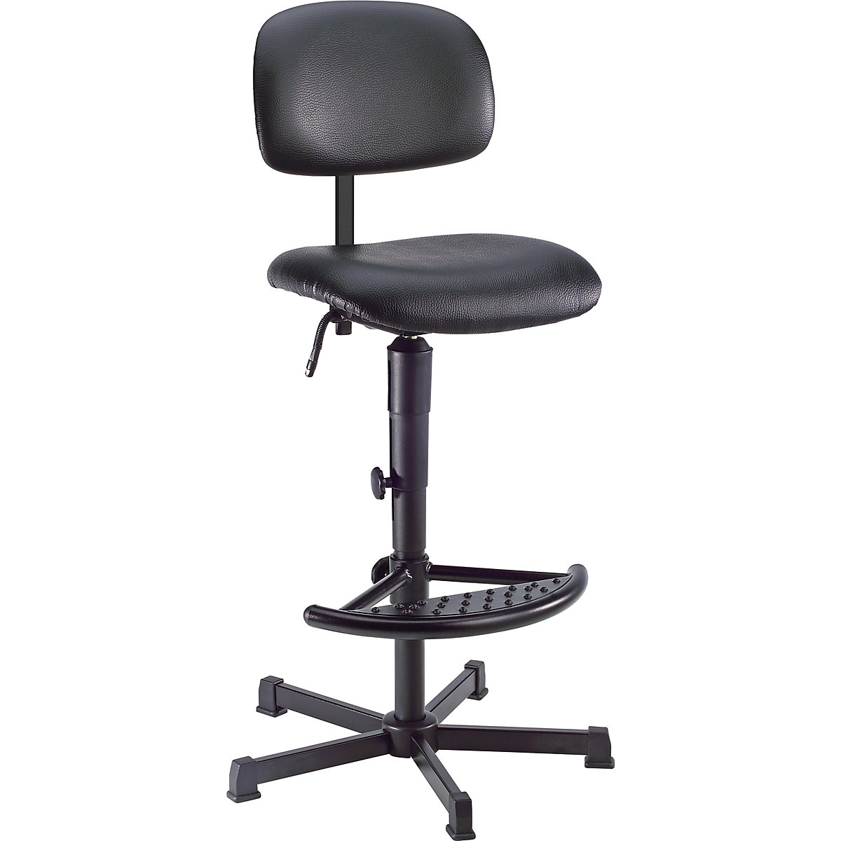 Industrial swivel chair, manual height adjustment – meychair, with floor glides and foot rest, vinyl-4