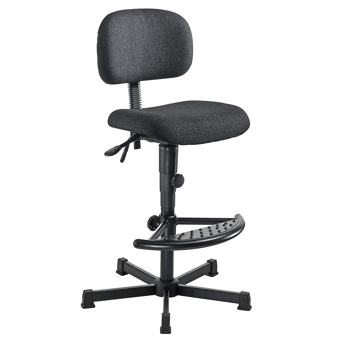 Industrial swivel chair, manual height adjustment – meychair, with floor glides and foot rest, fabric-5