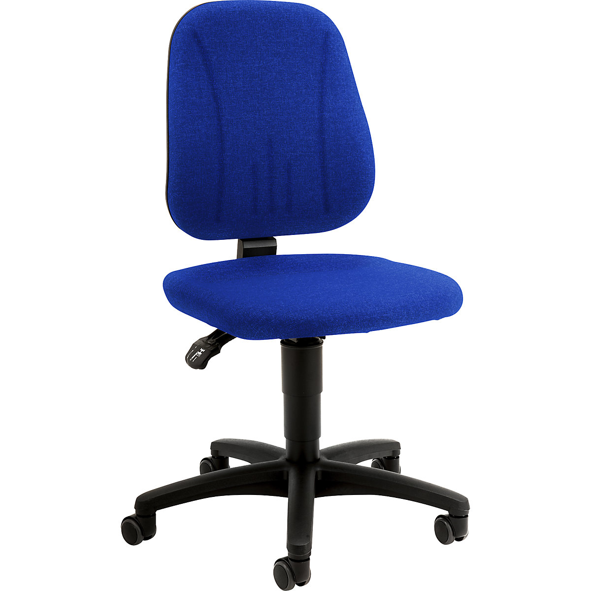 Industrial swivel chair – bimos, with gas lift height adjustment, fabric cover, blue, with castors-2