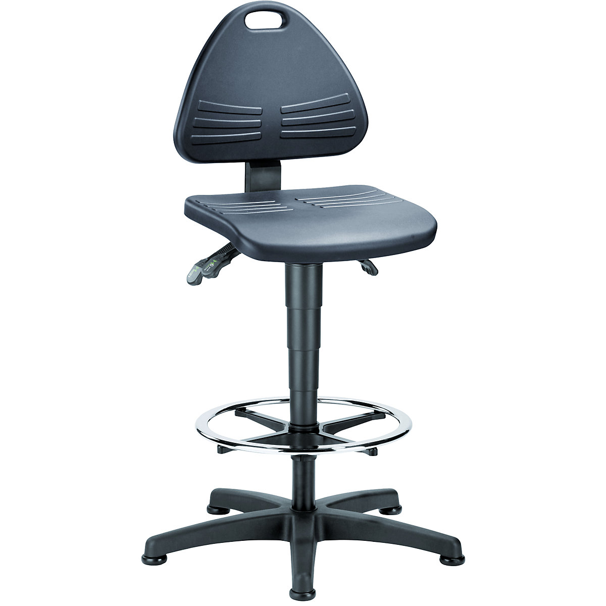 Industrial swivel chair – bimos, PU foam upholstery, with floor glides and foot ring, gas lift height adjustment from 580 – 850 mm-2