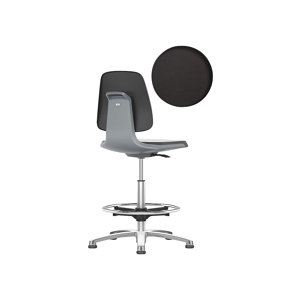 LABSIT industrial swivel chair – bimos, with floor glides and foot ring, PU foam seat, charcoal-16