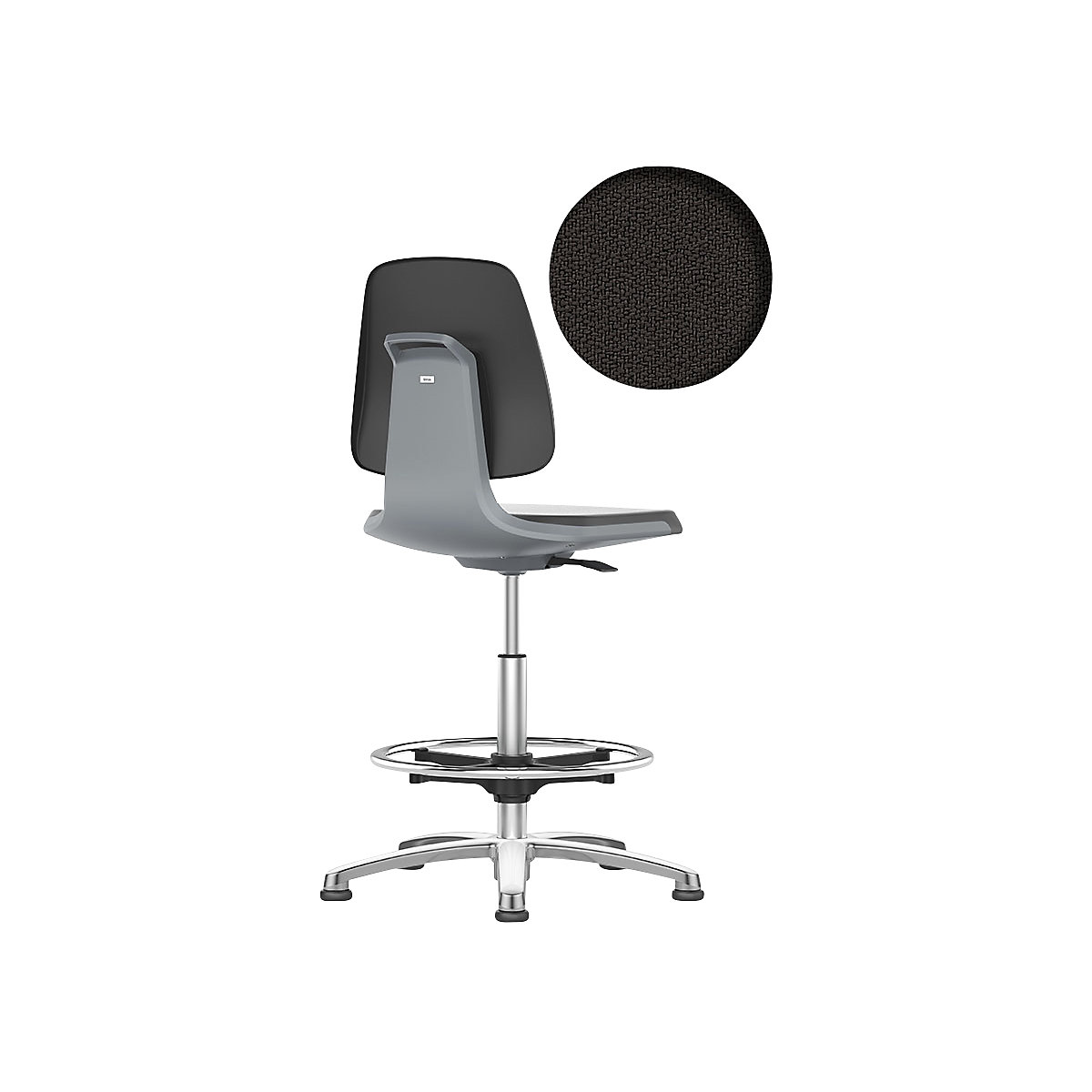 LABSIT industrial swivel chair – bimos, with floor glides and foot ring, fabric upholstered seat, charcoal-13