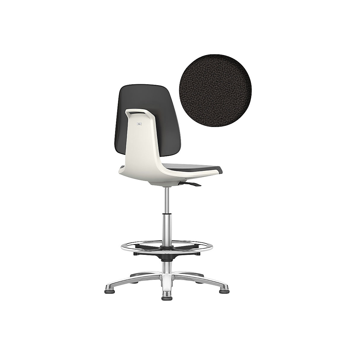 LABSIT industrial swivel chair – bimos, with floor glides and foot ring, fabric upholstered seat, white-25