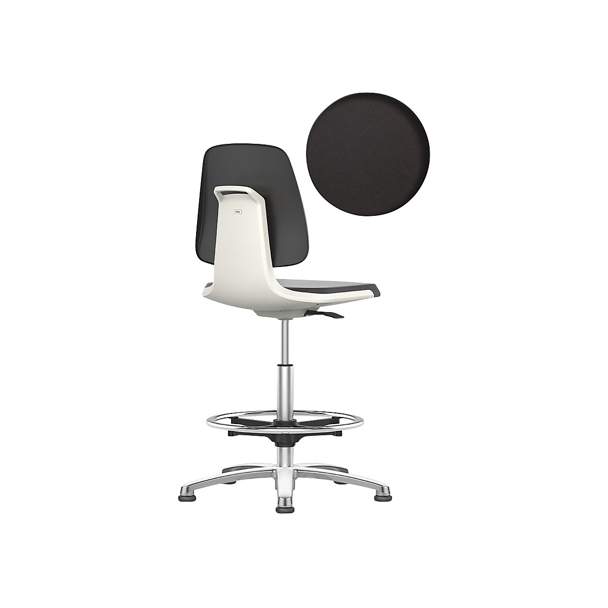 LABSIT industrial swivel chair – bimos, with floor glides and foot ring, vinyl upholstered seat, white-18