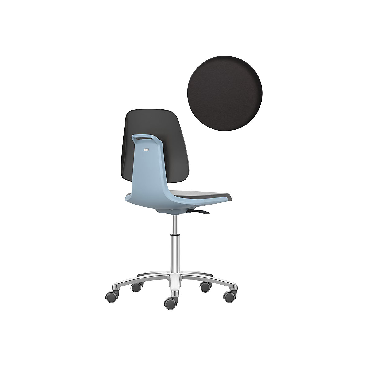 LABSIT industrial swivel chair – bimos, five-star base with castors, PU foam seat, blue-25