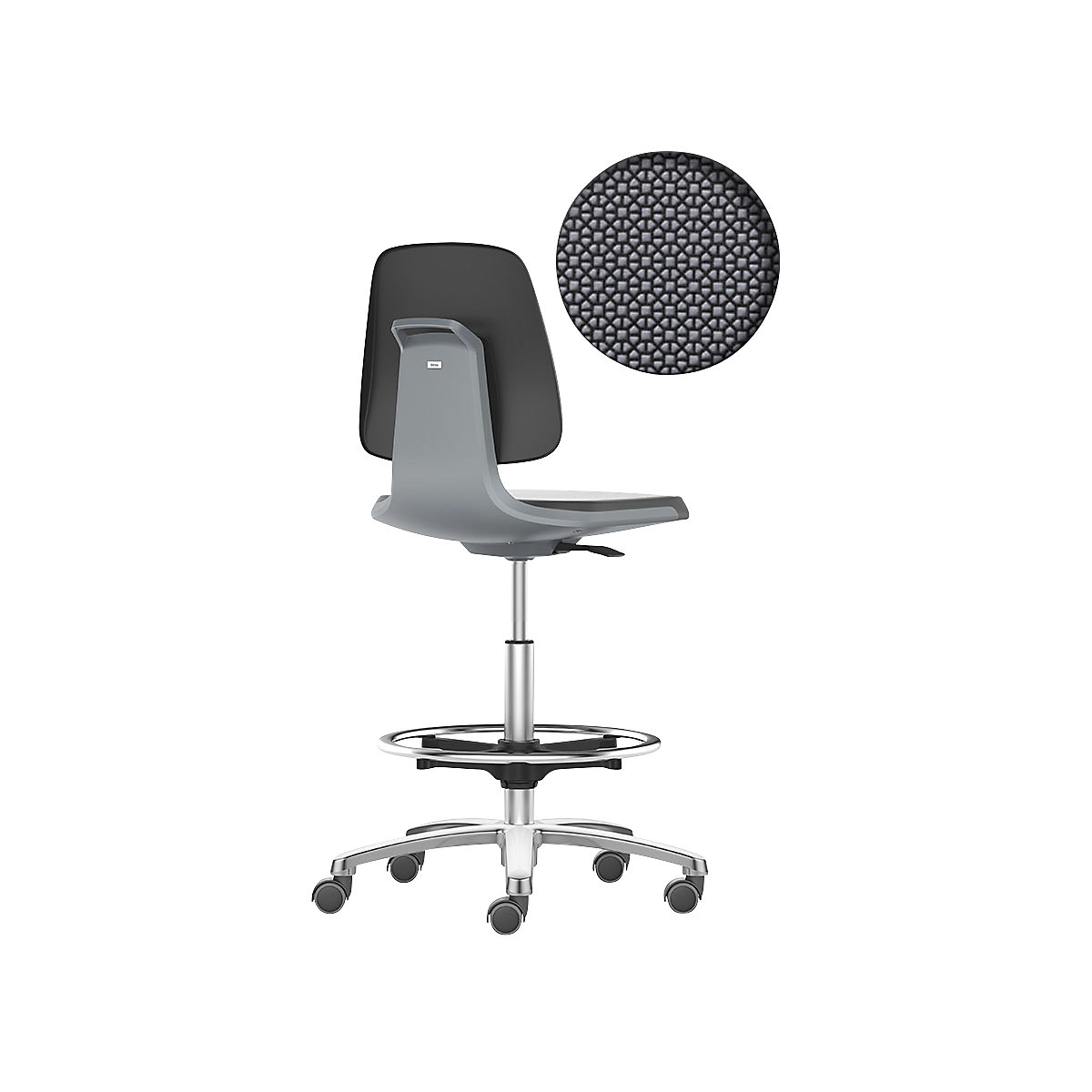 LABSIT industrial swivel chair – bimos, high chair with sit-stop castors and foot ring, Supertec seat, charcoal-23