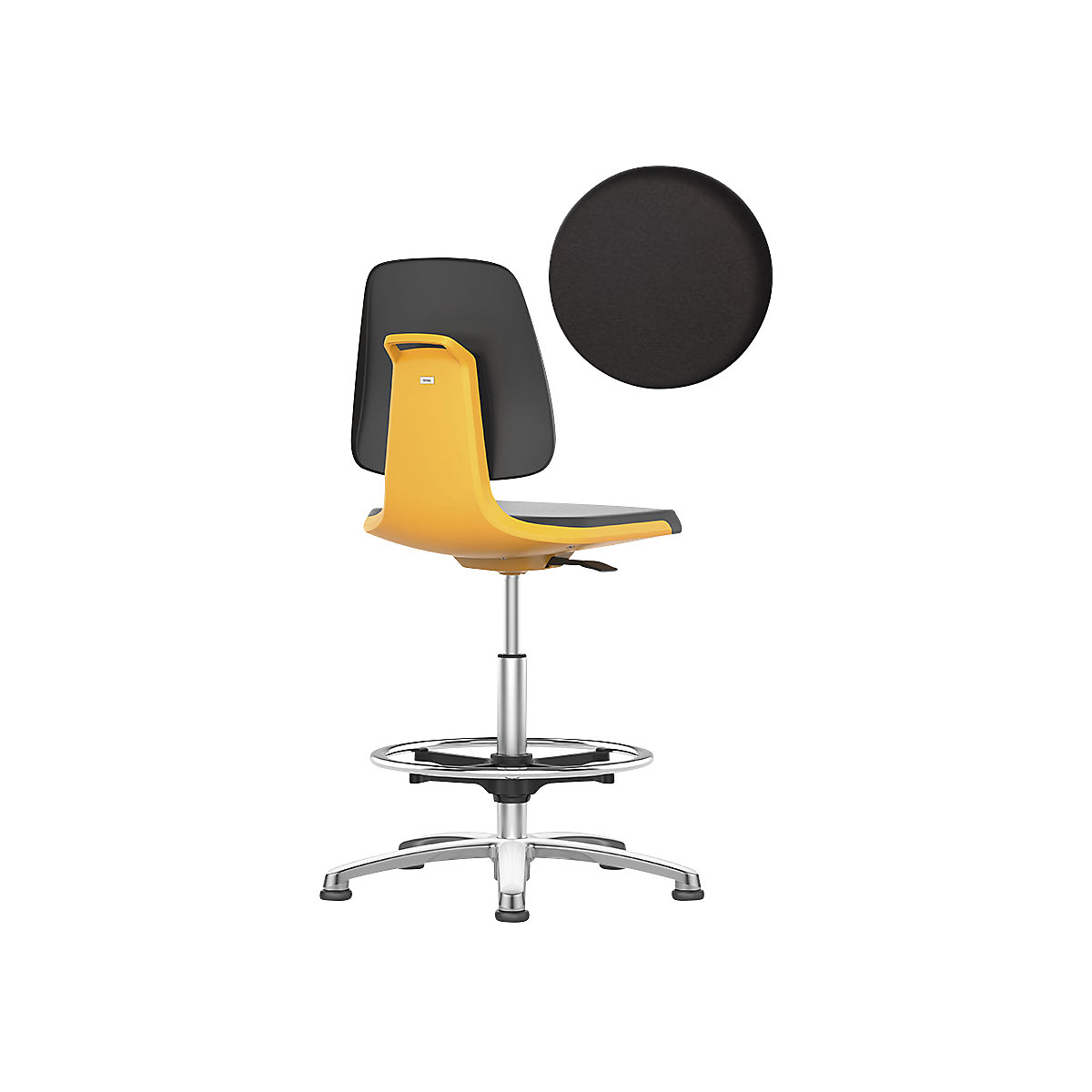 LABSIT industrial swivel chair – bimos, with floor glides and foot ring, PU foam seat, orange-28