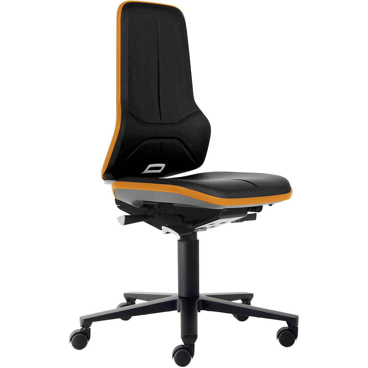 NEON industrial swivel chair, castors – bimos, permanent contact mechanism, vinyl, orange bumper-5