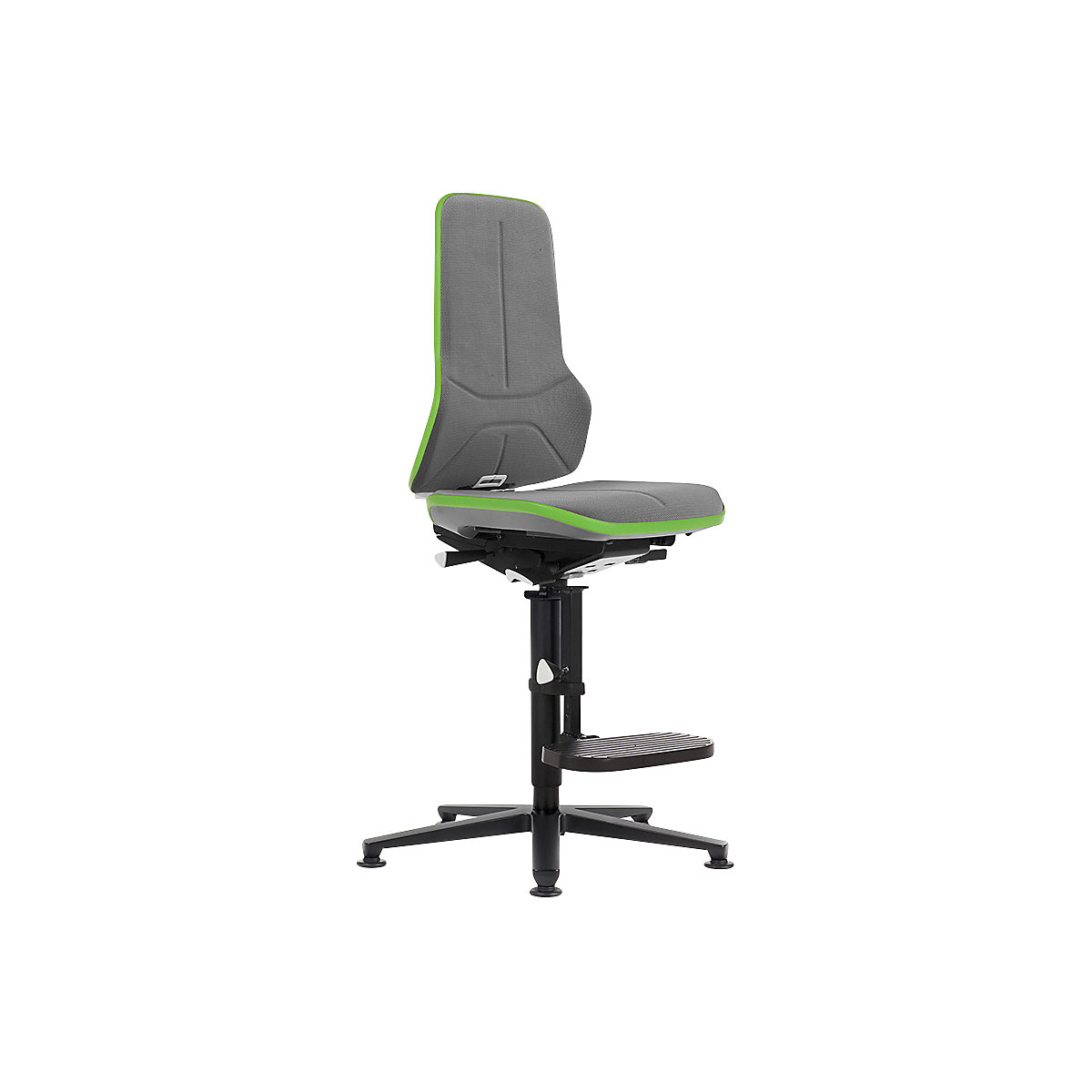 NEON industrial swivel chair, floor glides, step-up – bimos, permanent contact mechanism, Supertec, green bumper-7