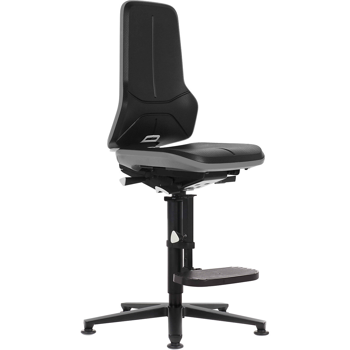 NEON industrial swivel chair, floor glides, step-up – bimos, permanent contact mechanism, PU foam, grey bumper-13