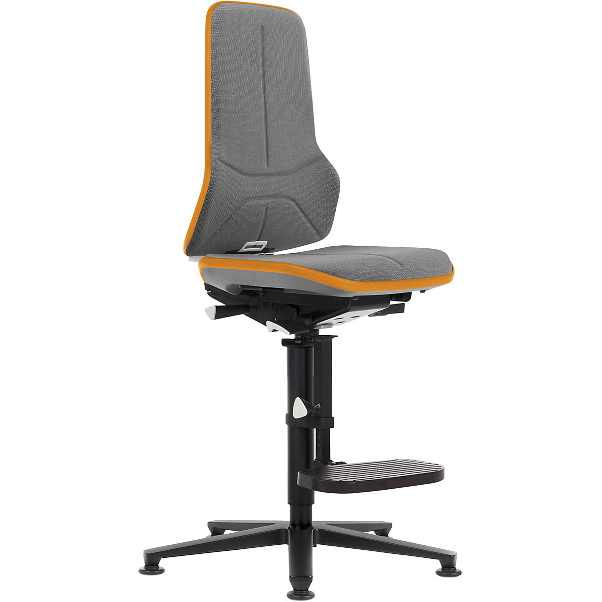 NEON industrial swivel chair, floor glides, step-up – bimos, permanent contact mechanism, Supertec, orange bumper-12
