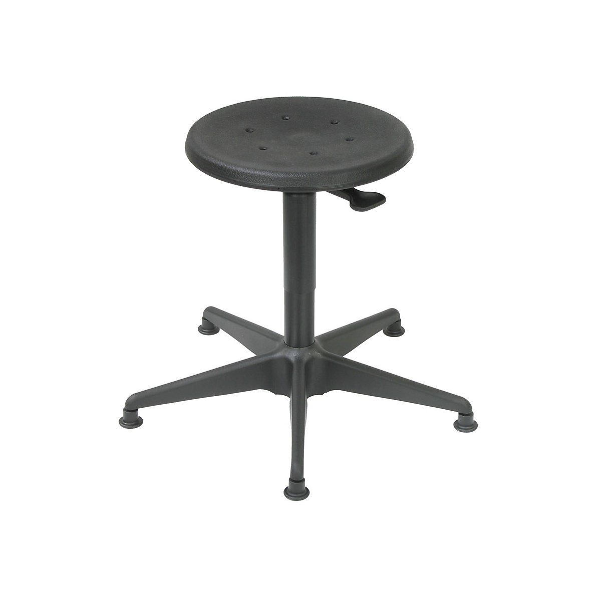 Industrial stool with gas lift height adjustment, tubular steel five-star base with floor glides, polyurethane foam seat in black-3