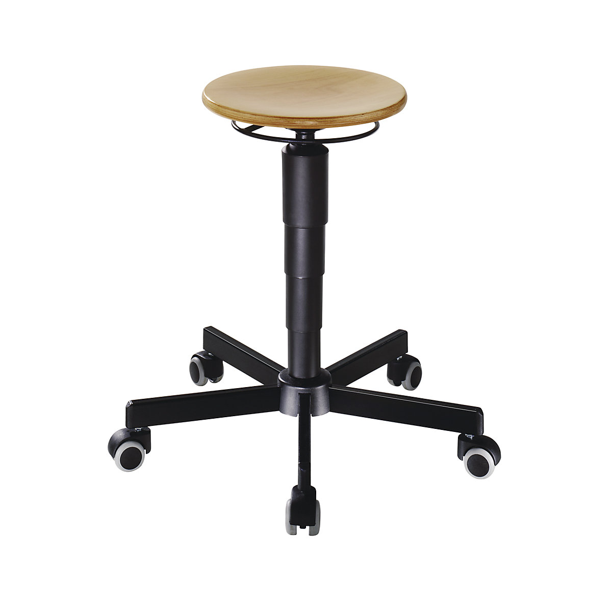 Swivel stools, gas lift height adjustment – meychair, release spring, beech plywood seat, with castors-3